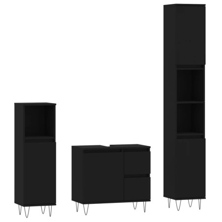 vidaXL Set Mobili da Bagno 3 pz Nero in Legno Multistrato