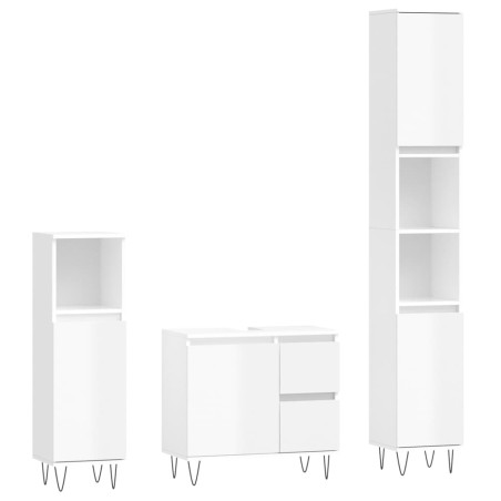 vidaXL Set Mobili da Bagno 3 pz Bianco Lucido in Legno Multistrato