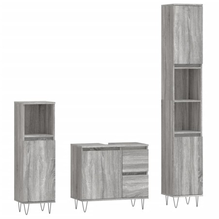 vidaXL Set Mobili da Bagno 3 pz Grigio Sonoma in Legno Multistrato