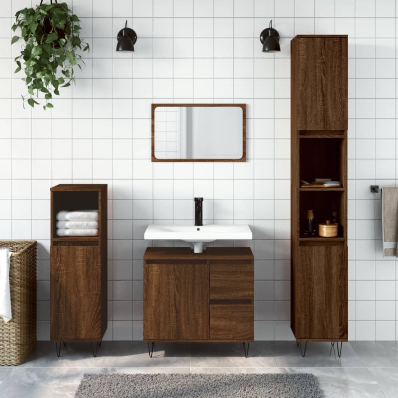 vidaXL Set Mobili da Bagno 3 pz Rovere Marrone in Legno Multistrato vidaXL Set Mobili da Bagno 3 pz Rovere Marrone in Legno Multistrato