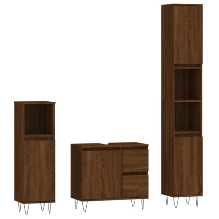 vidaXL Set Mobili da Bagno 3 pz Rovere Marrone in Legno Multistrato