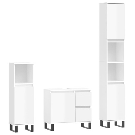 vidaXL Set Mobili da Bagno 3 pz Bianco Lucido in Legno Multistrato