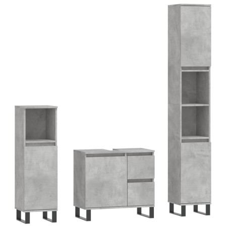 vidaXL Set Mobili da Bagno 3 pz Grigio Cemento in Legno Multistrato