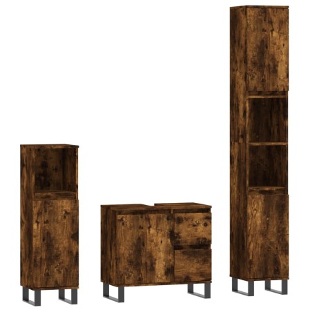 vidaXL Set Mobili da Bagno 3 pz Rovere Fumo in Legno Multistrato