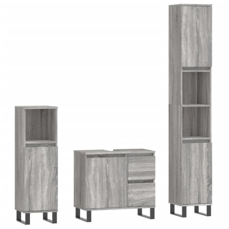 vidaXL Set Mobili da Bagno 3 pz Grigio Sonoma in Legno Multistrato