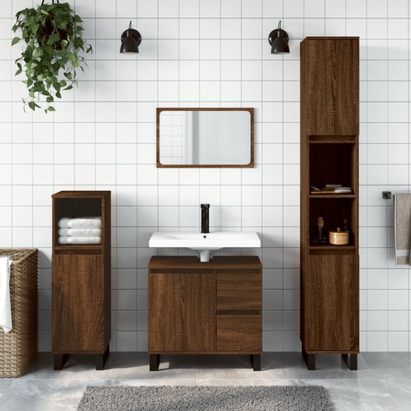 vidaXL Set Mobili da Bagno 3 pz Rovere Marrone in Legno Multistrato vidaXL Set Mobili da Bagno 3 pz Rovere Marrone in Legno Multistrato