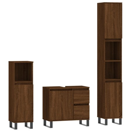 vidaXL Set Mobili da Bagno 3 pz Rovere Marrone in Legno Multistrato