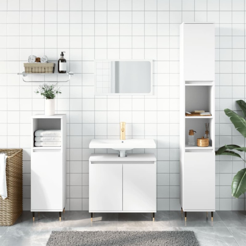 vidaXL Set Mobili da Bagno 3 pz Bianco in Legno Multistrato vidaXL Set Mobili da Bagno 3 pz Bianco in Legno Multistrato