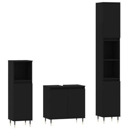 vidaXL Set Mobili da Bagno 3 pz Nero in Legno Multistrato