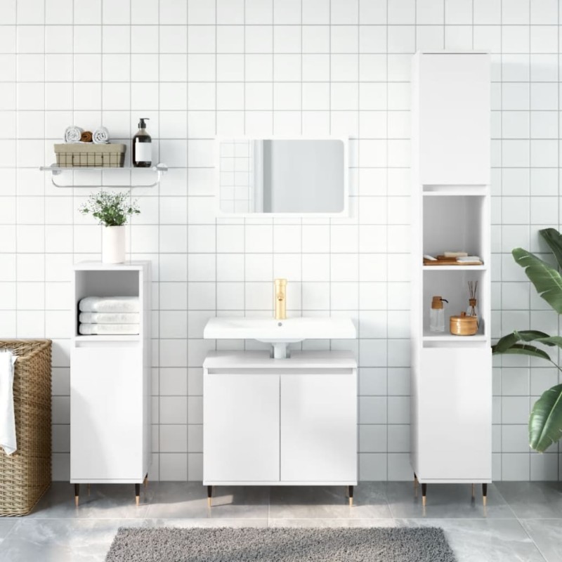vidaXL Set Mobili da Bagno 3 pz Bianco Lucido in Legno Multistrato vidaXL Set Mobili da Bagno 3 pz Bianco Lucido in Legno Multistrato