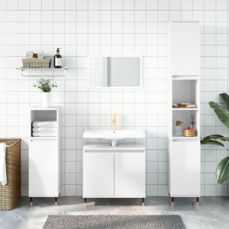 vidaXL Set Mobili da Bagno 3 pz Bianco Lucido in Legno Multistrato