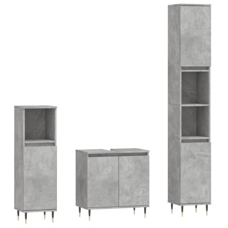 vidaXL Set Mobili da Bagno 3 pz Grigio Cemento in Legno Multistrato