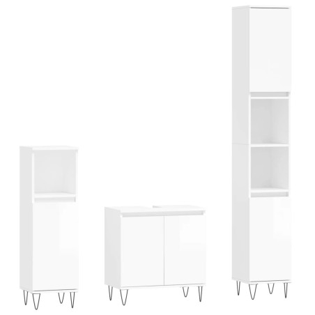 vidaXL Set Mobili da Bagno 3 pz Bianco Lucido in Legno Multistrato