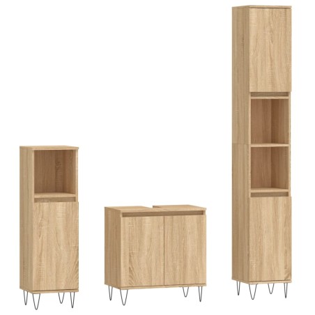 vidaXL Set Mobili da Bagno 3 pz Rovere Sonoma in Legno Multistrato