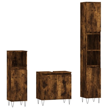 vidaXL Set Mobili da Bagno 3 pz Rovere Fumo in Legno Multistrato