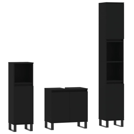 vidaXL Set Mobili da Bagno 3 pz Nero in Legno Multistrato