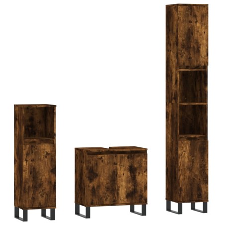 vidaXL Set Mobili da Bagno 3 pz Rovere Fumo in Legno Multistrato