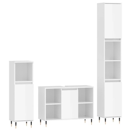 vidaXL Set Mobili da Bagno 3 pz Bianco Lucido in Legno Multistrato