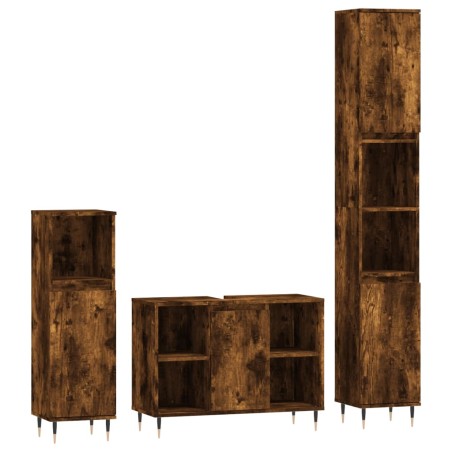 vidaXL Set Mobili da Bagno 3 pz Rovere Fumo in Legno Multistrato