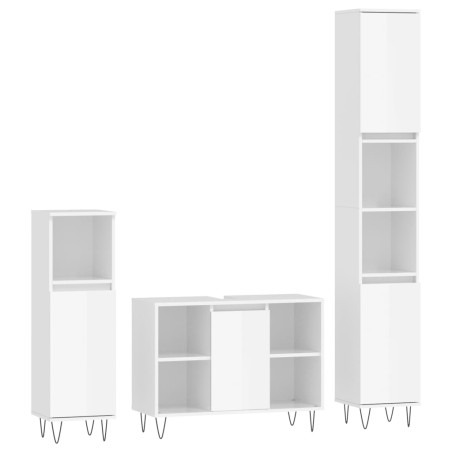 vidaXL Set Mobili da Bagno 3 pz Bianco Lucido in Legno Multistrato