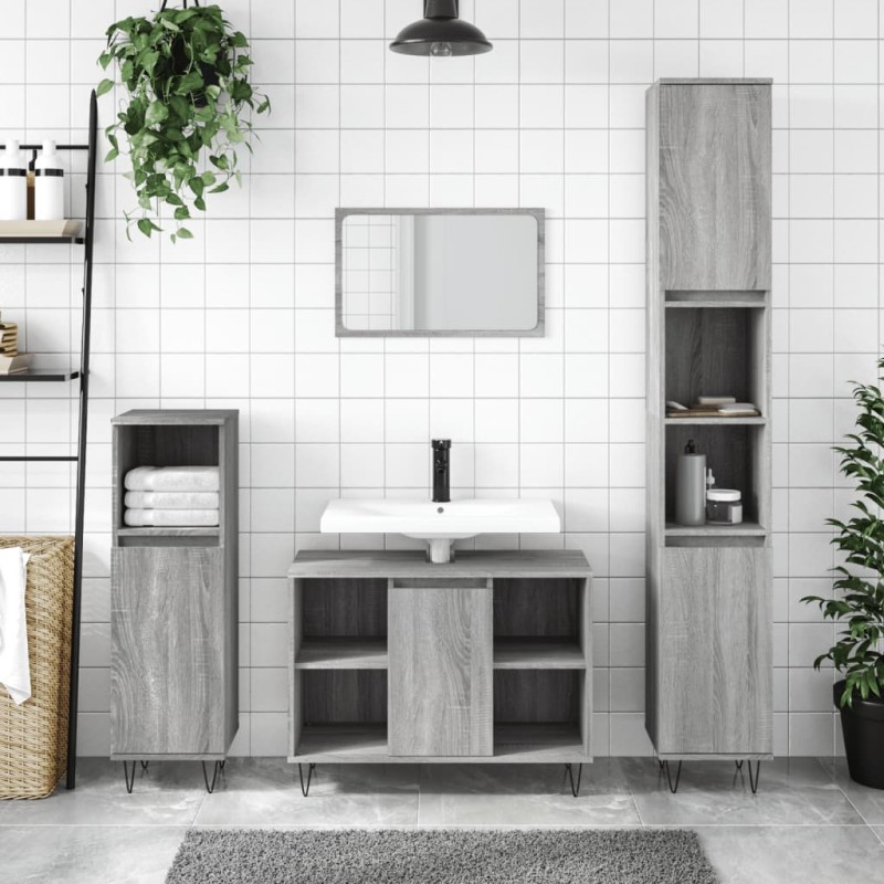 vidaXL Set Mobili da Bagno 3 pz Grigio Sonoma in Legno Multistrato vidaXL Set Mobili da Bagno 3 pz Grigio Sonoma in Legno Multistrato