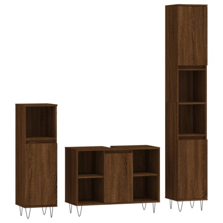 vidaXL Set Mobili da Bagno 3 pz Rovere Marrone in Legno Multistrato