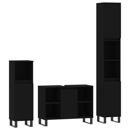 vidaXL Set Mobili da Bagno 3 pz Nero in Legno Multistrato