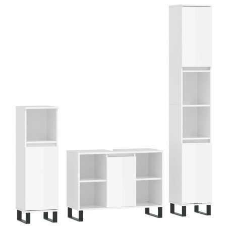 vidaXL Set Mobili da Bagno 3 pz Bianco Lucido in Legno Multistrato