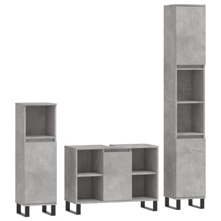 vidaXL Set Mobili da Bagno 3 pz Grigio Cemento in Legno Multistrato