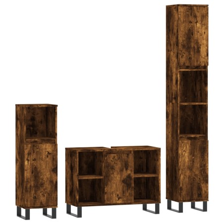 vidaXL Set Mobili da Bagno 3 pz Rovere Fumo in Legno Multistrato