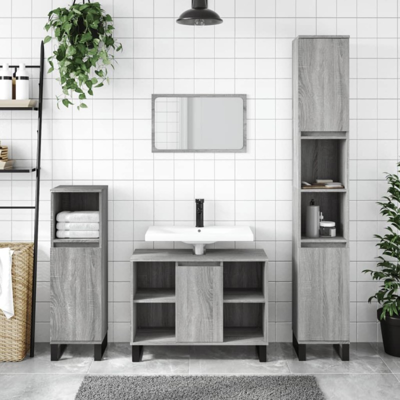 vidaXL Set Mobili da Bagno 3 pz Grigio Sonoma in Legno Multistrato vidaXL Set Mobili da Bagno 3 pz Grigio Sonoma in Legno Multistrato