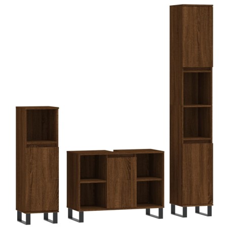 vidaXL Set Mobili da Bagno 3 pz Rovere Marrone in Legno Multistrato