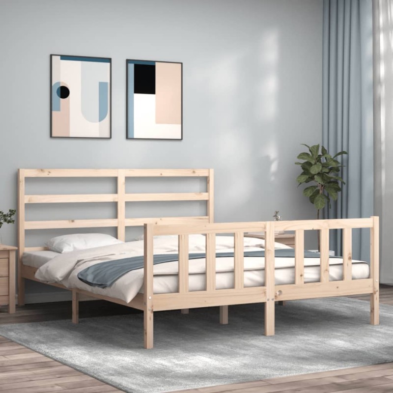 vidaXL Giroletto con Testiera 5FT King Size in Legno Massello vidaXL Giroletto con Testiera 5FT King Size in Legno Massello