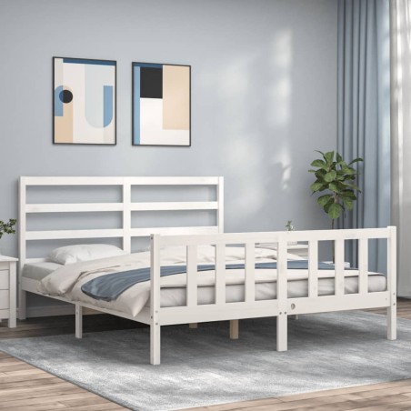 vidaXL Giroletto con Testiera Bianco 5FT King Size in Legno Massello