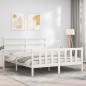 vidaXL Giroletto con Testiera Bianco 5FT King Size in Legno Massello vidaXL Giroletto con Testiera Bianco 5FT King Size in Legno Massello
