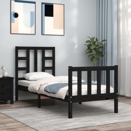 vidaXL Giroletto con Testiera Nero 2FT6 Small Single in Legno Massello