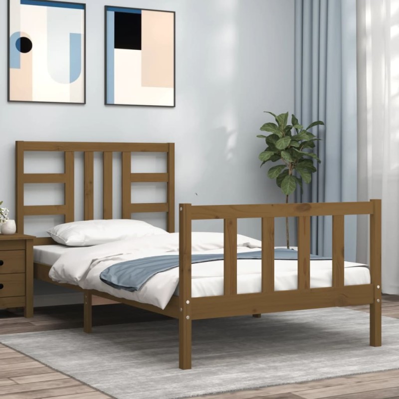 vidaXL Giroletto con Testiera Miele 90x190 cm in Legno Massello vidaXL Giroletto con Testiera Miele 90x190 cm in Legno Massello