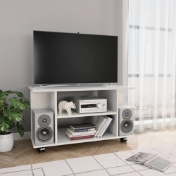 Mobile TV con Ruote Bianco Lucido 80x40x40 cm in Truciolato