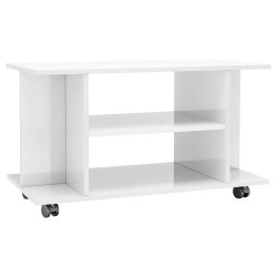 Mobile TV con Ruote Bianco Lucido 80x40x40 cm in Truciolato