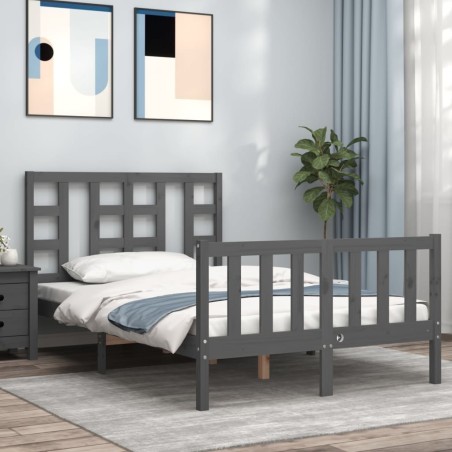 vidaXL Giroletto con Testiera Grigio 4FT Small Double Legno Massello