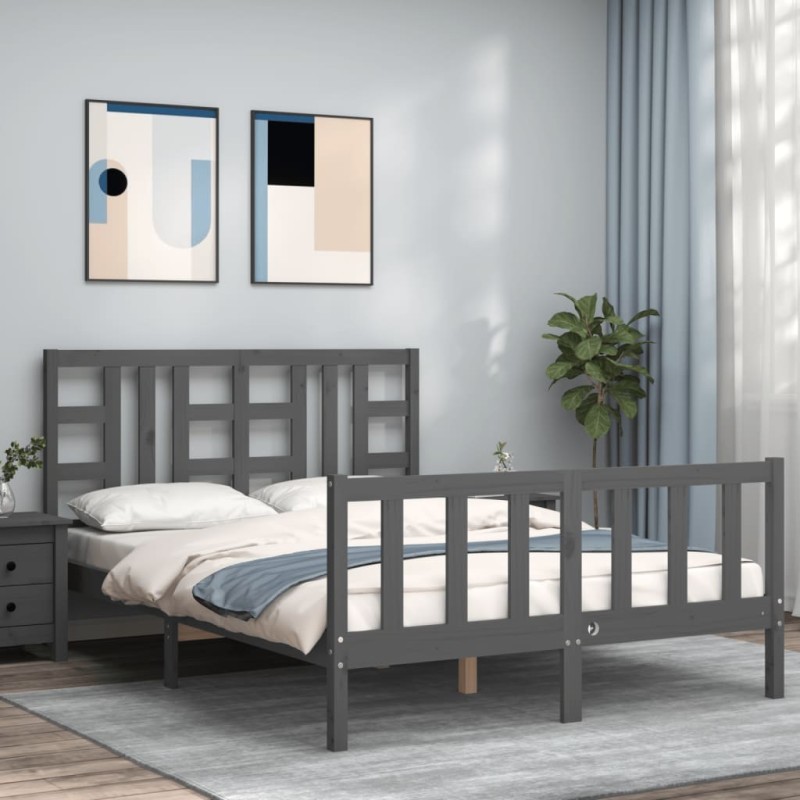 vidaXL Giroletto con Testiera Grigio 5FT King Size in Legno Massello