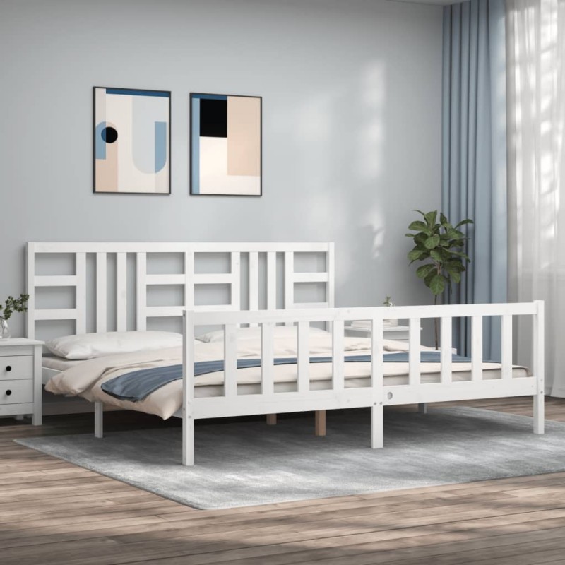 vidaXL Giroletto con Testiera Bianco 200x200 cm in Legno Massello vidaXL Giroletto con Testiera Bianco 200x200 cm in Legno Massello