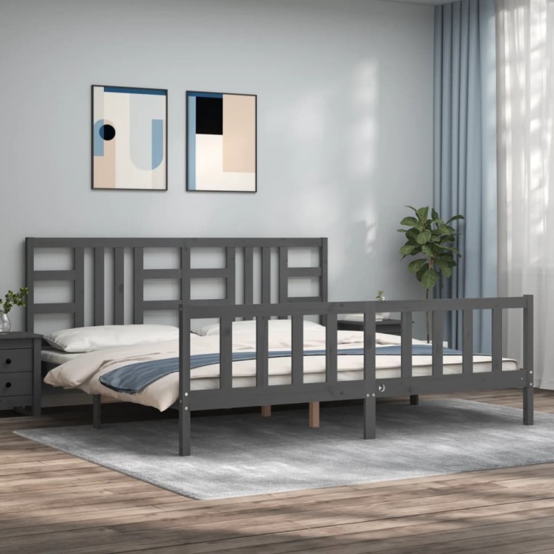 vidaXL Giroletto con Testiera Grigio 200x200 cm in Legno Massello
