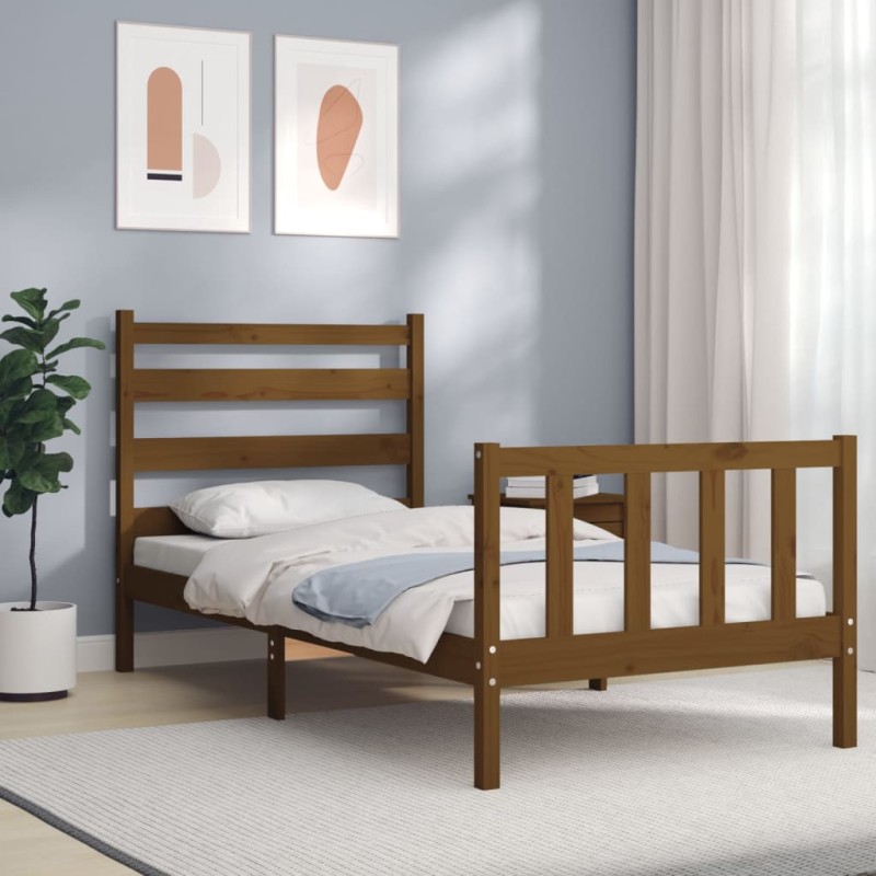 vidaXL Giroletto con Testiera Miele 2FT6 Small Single Legno Massello vidaXL Giroletto con Testiera Miele 2FT6 Small Single Legno Massello