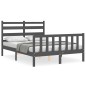 vidaXL Giroletto con Testiera Grigio 4FT Small Double Legno Massello vidaXL Giroletto con Testiera Grigio 4FT Small Double Legno Massello