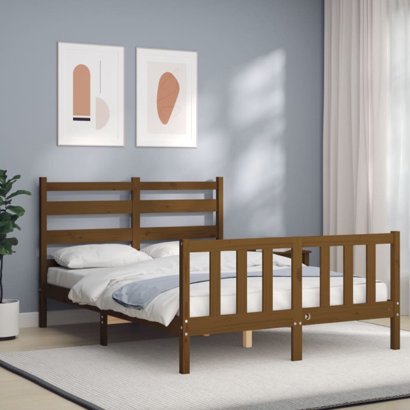 vidaXL Giroletto con Testiera Miele 4FT Small Double in Legno Massello vidaXL Giroletto con Testiera Miele 4FT Small Double in Legno Massello