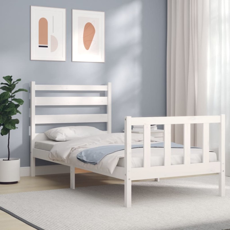vidaXL Giroletto con Testiera Bianco 90x200 cm in Legno Massello