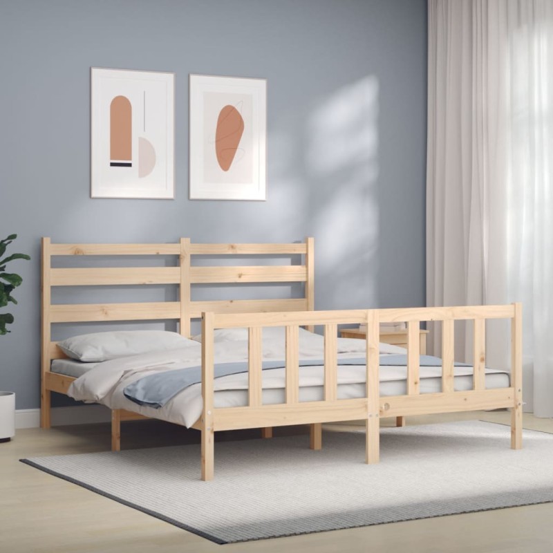 vidaXL Giroletto con Testiera 5FT King Size in Legno Massello vidaXL Giroletto con Testiera 5FT King Size in Legno Massello