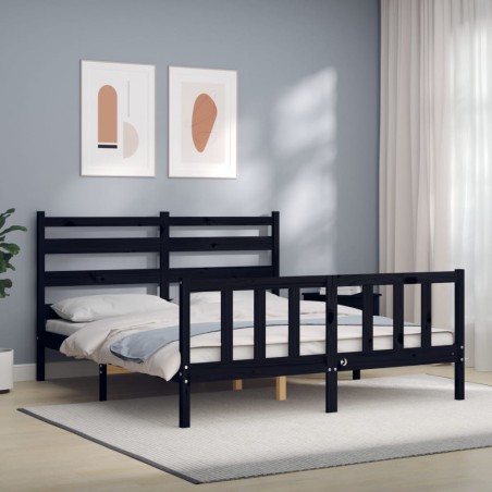vidaXL Giroletto con Testiera Nero 5FT King Size in Legno Massello