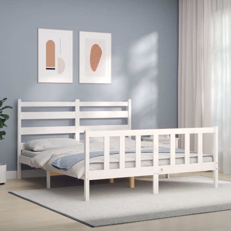 vidaXL Giroletto con Testiera Bianco 160x200 cm Legno Massello vidaXL Giroletto con Testiera Bianco 160x200 cm Legno Massello